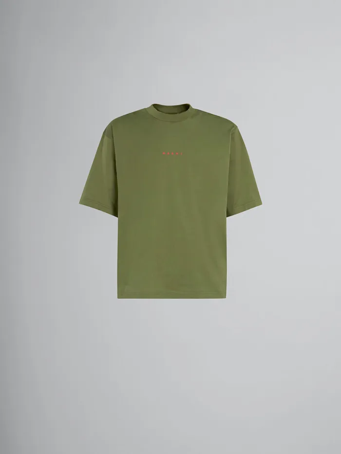 Green Organic Cotton Tshirt With Mini Logo Men Marni Tops and TShirts