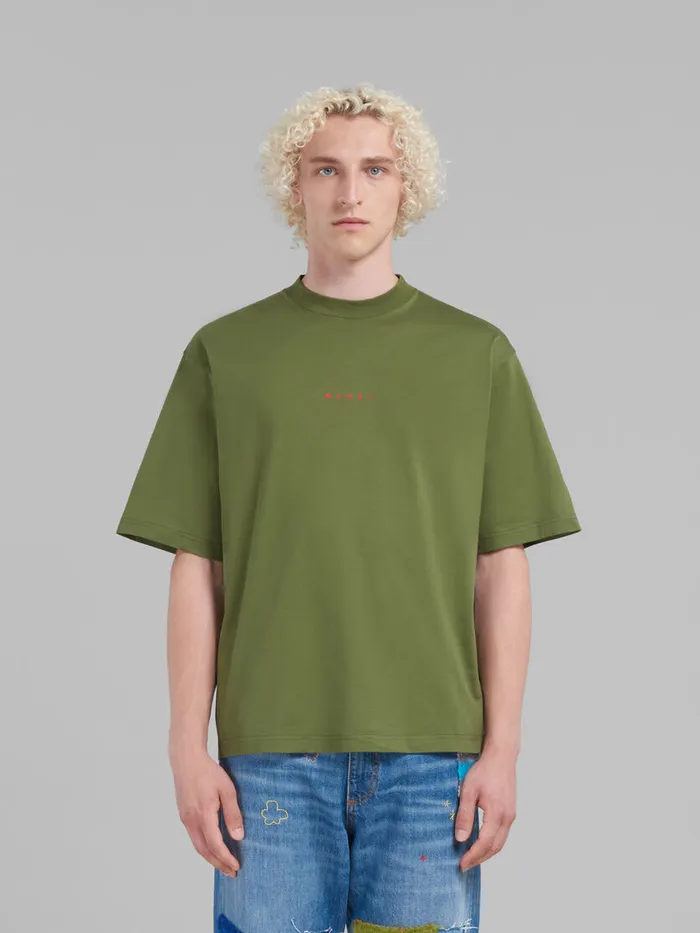 Green Organic Cotton Tshirt With Mini Logo Men Marni Tops and TShirts