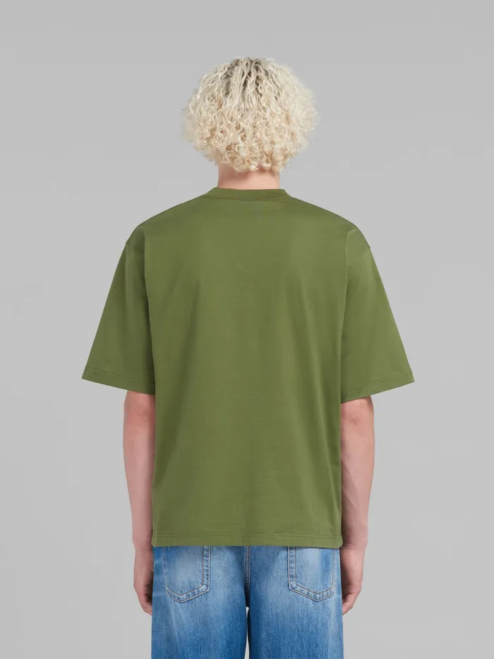 Green Organic Cotton Tshirt With Mini Logo Men Marni Tops and TShirts