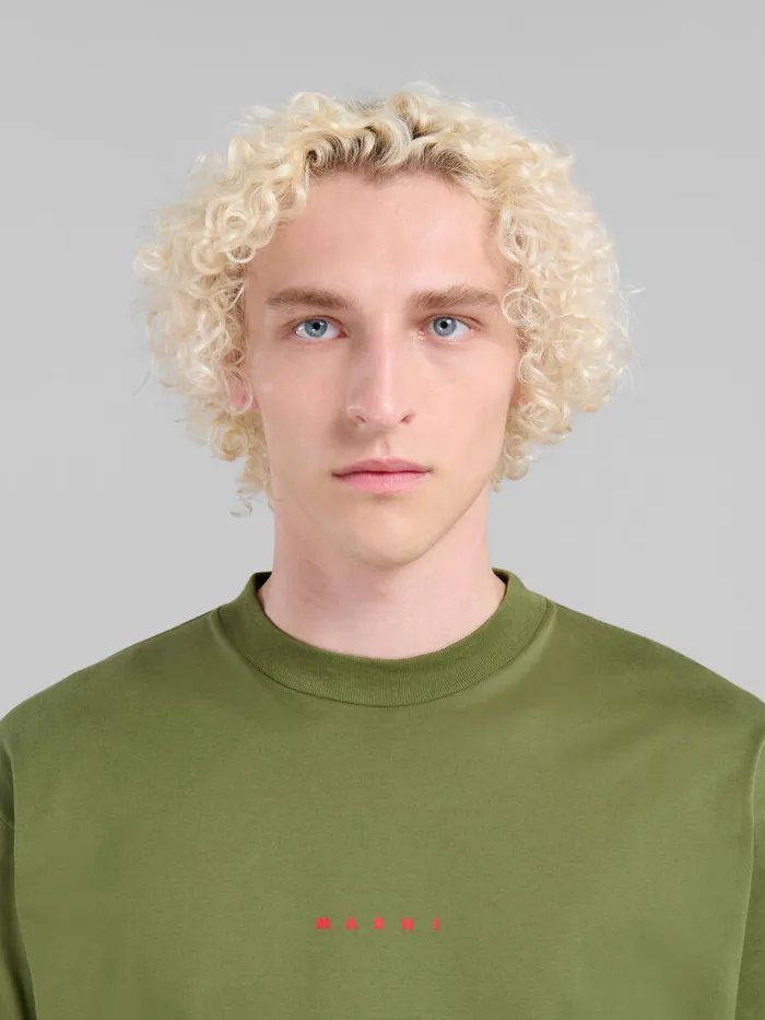 Green Organic Cotton Tshirt With Mini Logo Men Marni Tops and TShirts