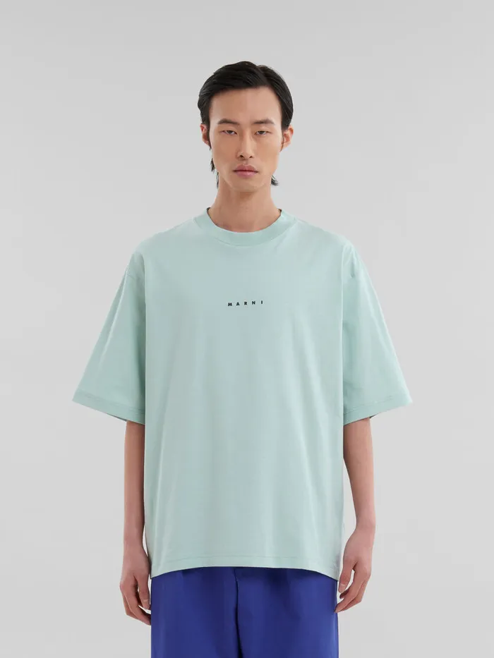 Green Organic Cotton Tshirt With Mini Marni Logo Men Marni Tops and TShirts