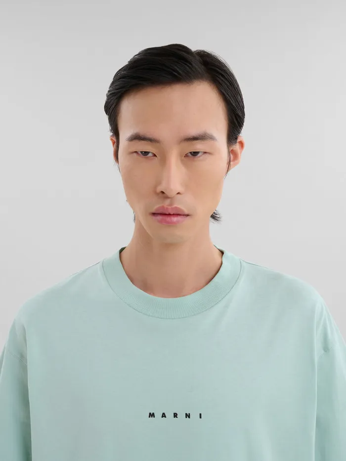 Green Organic Cotton Tshirt With Mini Marni Logo Men Marni Tops and TShirts