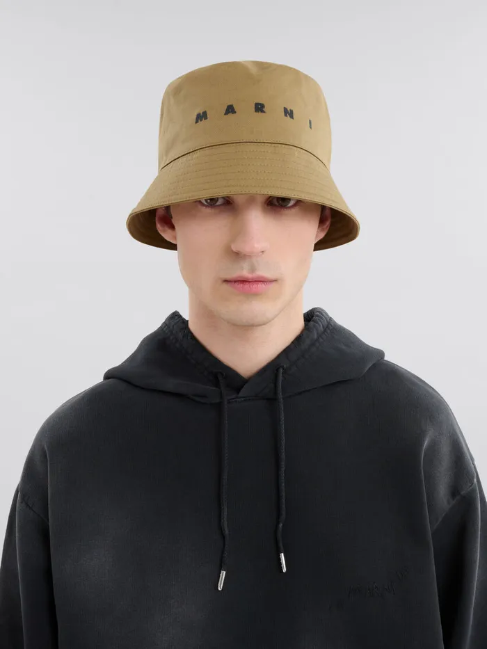 Green Organic Gabardine Bucket Hat With Embroidered Logo Men Marni Hats