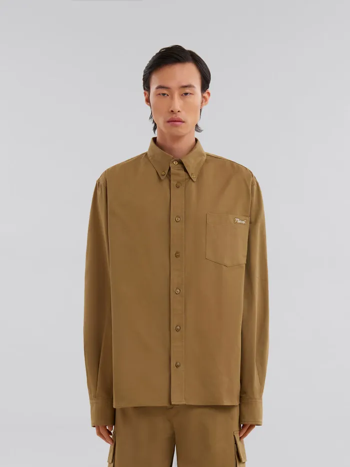 Green Organic Gabardine Shirt With Marni Patch Men Marni Tops and TShirts