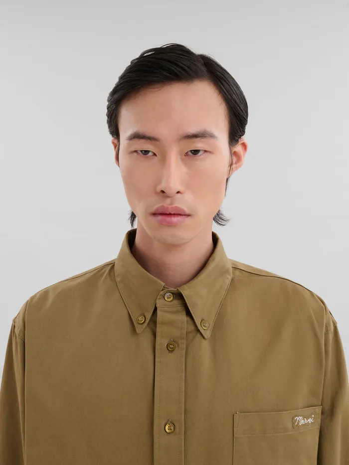 Green Organic Gabardine Shirt With Marni Patch Men Marni Tops and TShirts