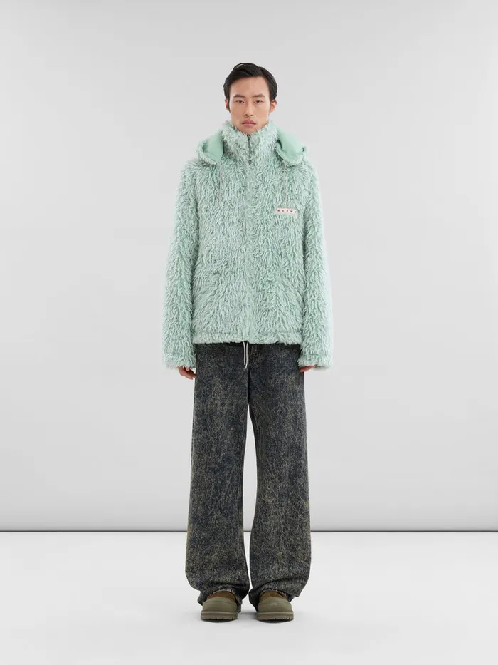 Green Shaggy Jacket With Detachable Hood Men Marni Coats and Jackets