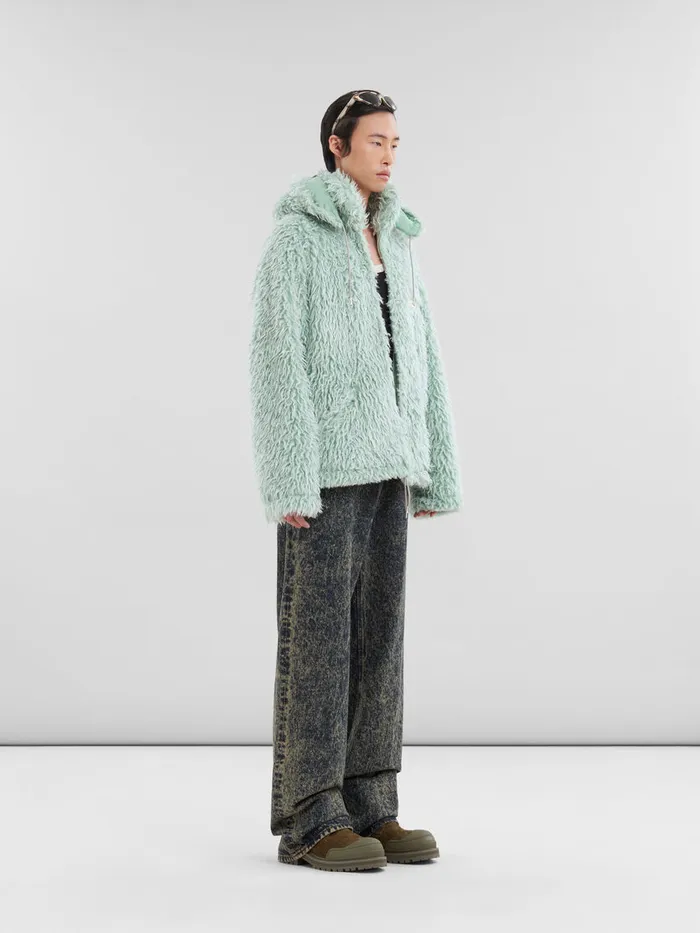 Green Shaggy Jacket With Detachable Hood Men Marni Coats and Jackets