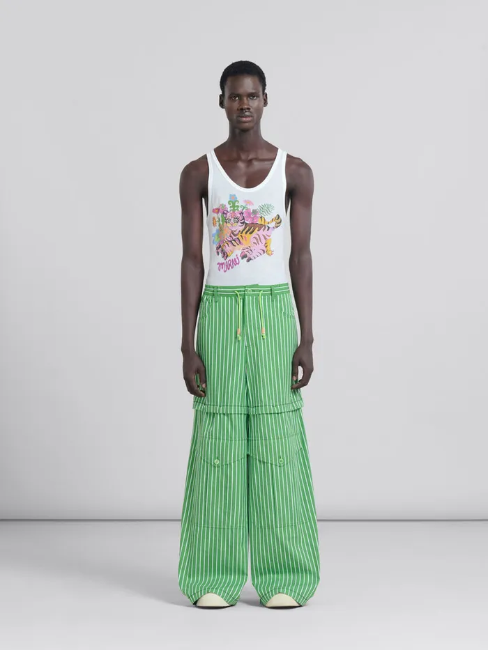 Green Striped Organic Poplin Hybrid Cargo Pants Men Marni Pants