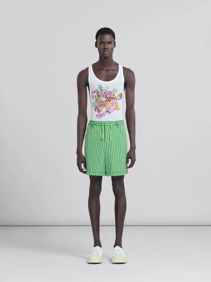 Green Striped Organic Poplin Hybrid Cargo Pants Men Marni Pants