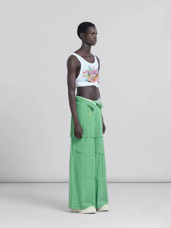 Green Striped Organic Poplin Hybrid Cargo Pants Men Marni Pants