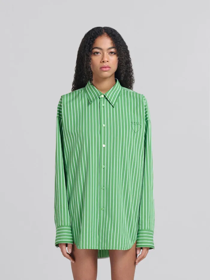 Green Striped Organic Poplin Shirt With Marni Mending Women Marni Tops and TShirts