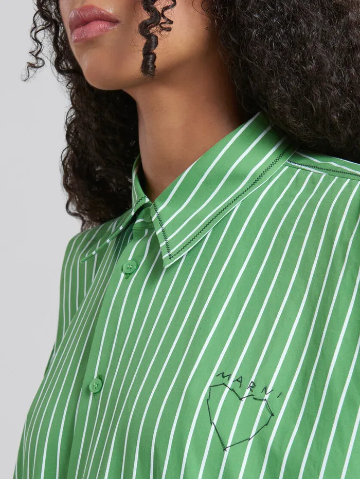 Green Striped Organic Poplin Shirt With Marni Mending Women Marni Tops and TShirts