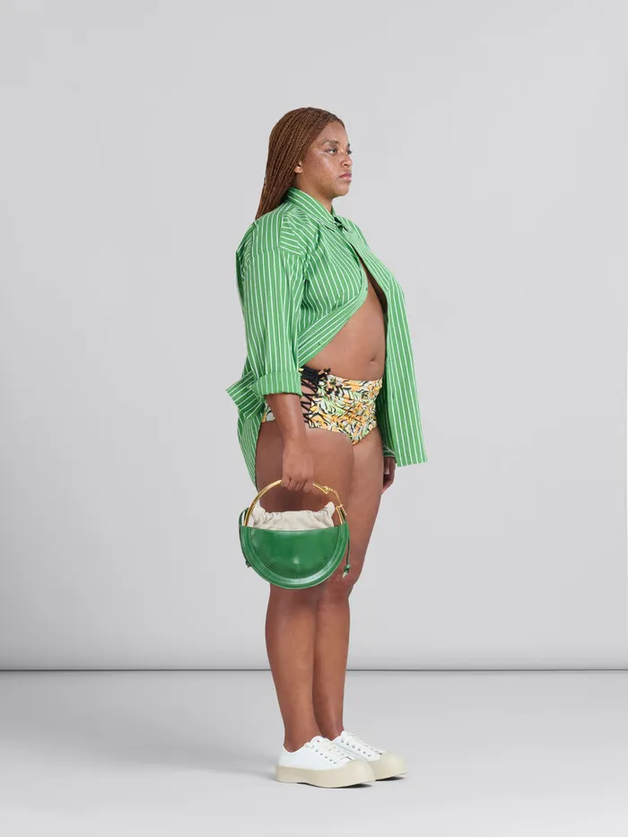 Green Striped Organic Poplin Shirt With Marni Mending Women Marni Tops and TShirts