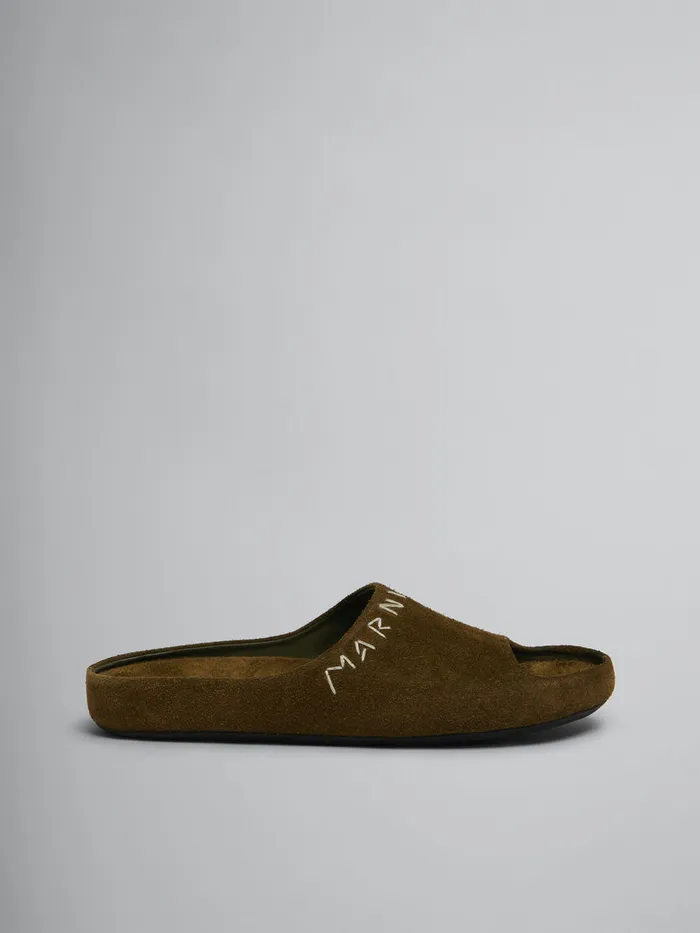 Green Suede Fusslide Sandal Men Marni Fussbett Sabot