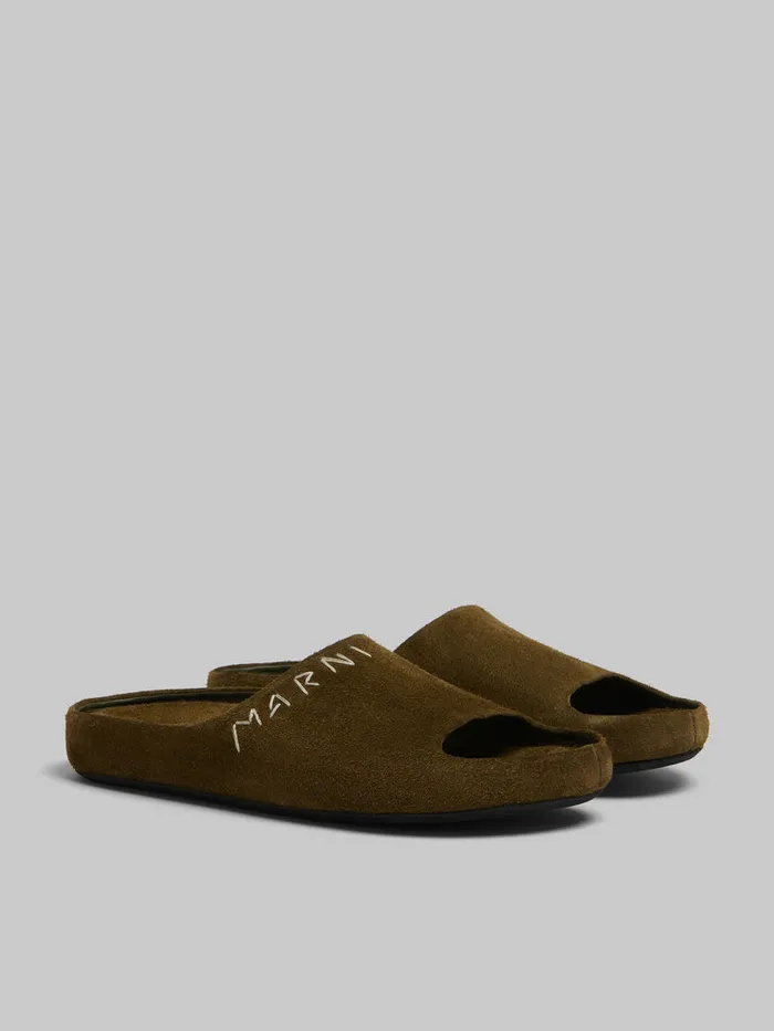 Green Suede Fusslide Sandal Men Marni Fussbett Sabot