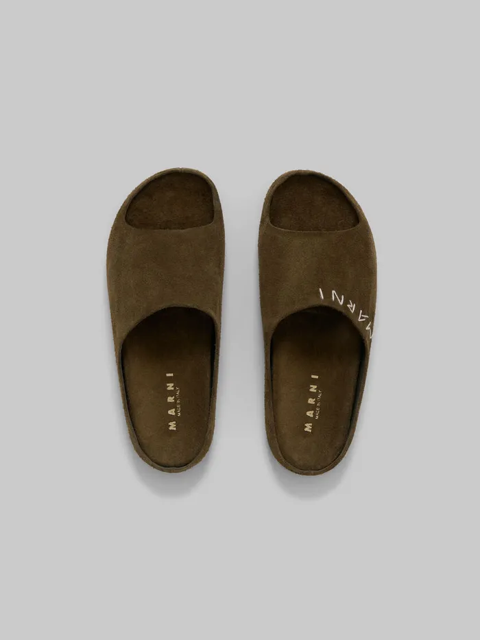 Green Suede Fusslide Sandal Men Marni Fussbett Sabot