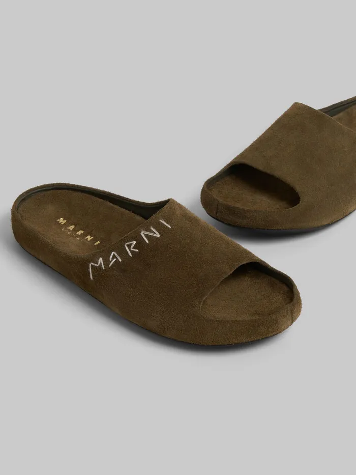 Green Suede Fusslide Sandal Men Marni Fussbett Sabot