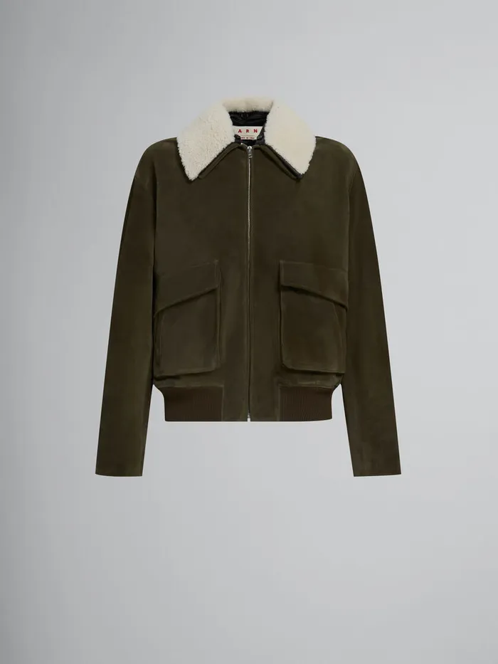 Green Suede Jacket With Shearling Collar Men Marni Coats and Jackets