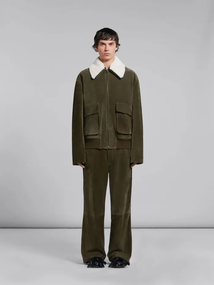Green Suede Jacket With Shearling Collar Men Marni Coats and Jackets