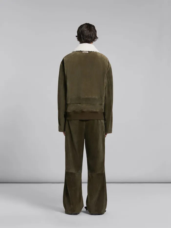 Green Suede Jacket With Shearling Collar Men Marni Coats and Jackets