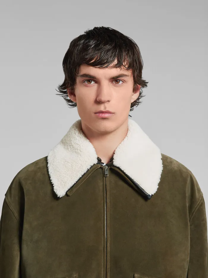 Green Suede Jacket With Shearling Collar Men Marni Coats and Jackets