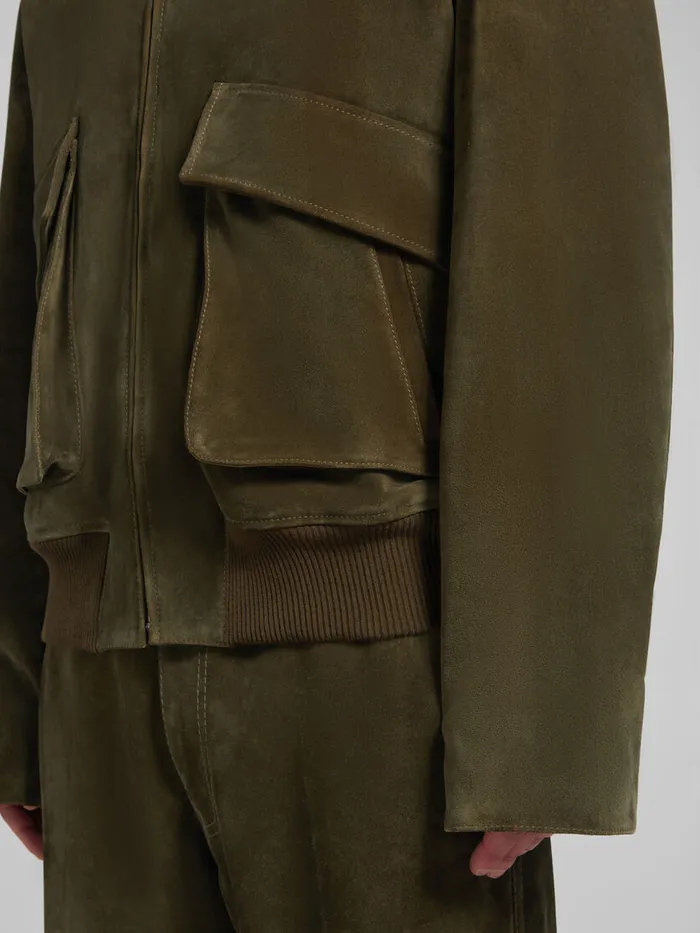 Green Suede Jacket With Shearling Collar Men Marni Coats and Jackets
