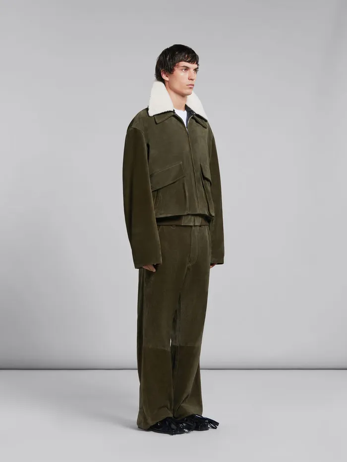 Green Suede Jacket With Shearling Collar Men Marni Coats and Jackets