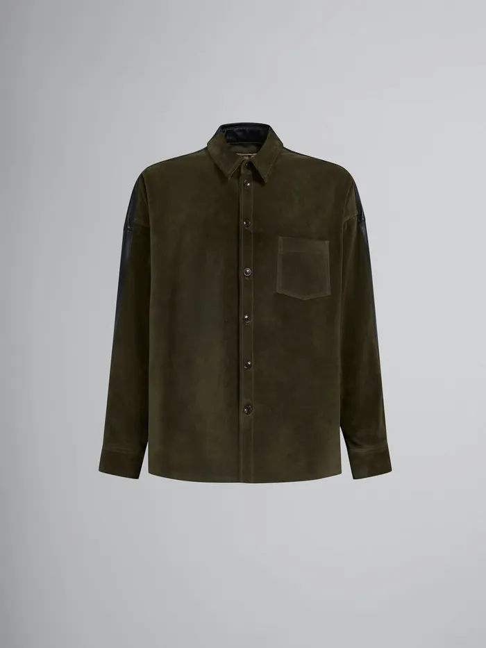 Green Suede Shirt With Leather Back Men Marni Tops and TShirts