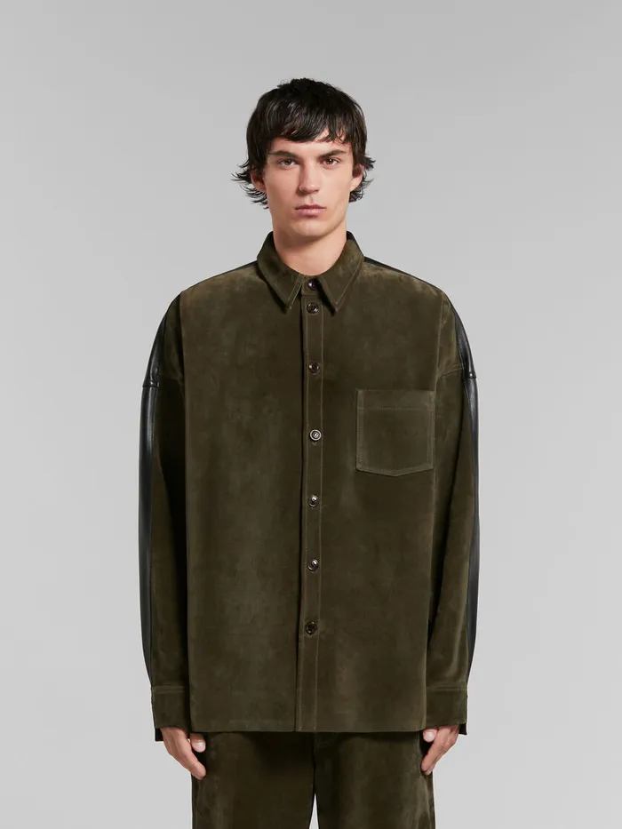 Green Suede Shirt With Leather Back Men Marni Tops and TShirts