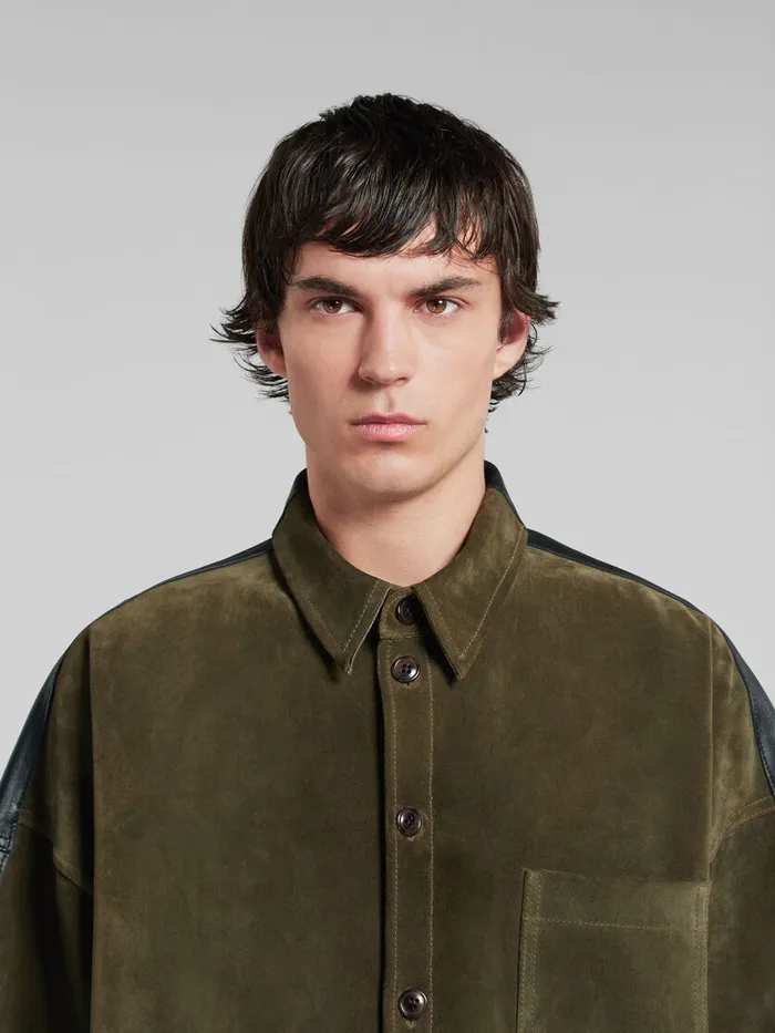 Green Suede Shirt With Leather Back Men Marni Tops and TShirts