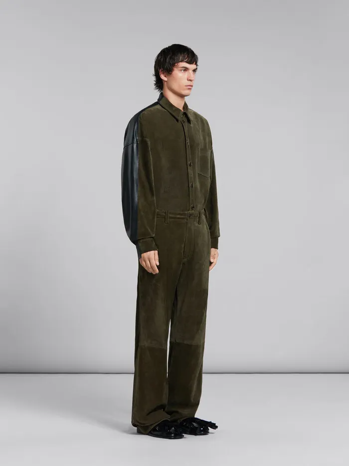 Green Suede Shirt With Leather Back Men Marni Tops and TShirts