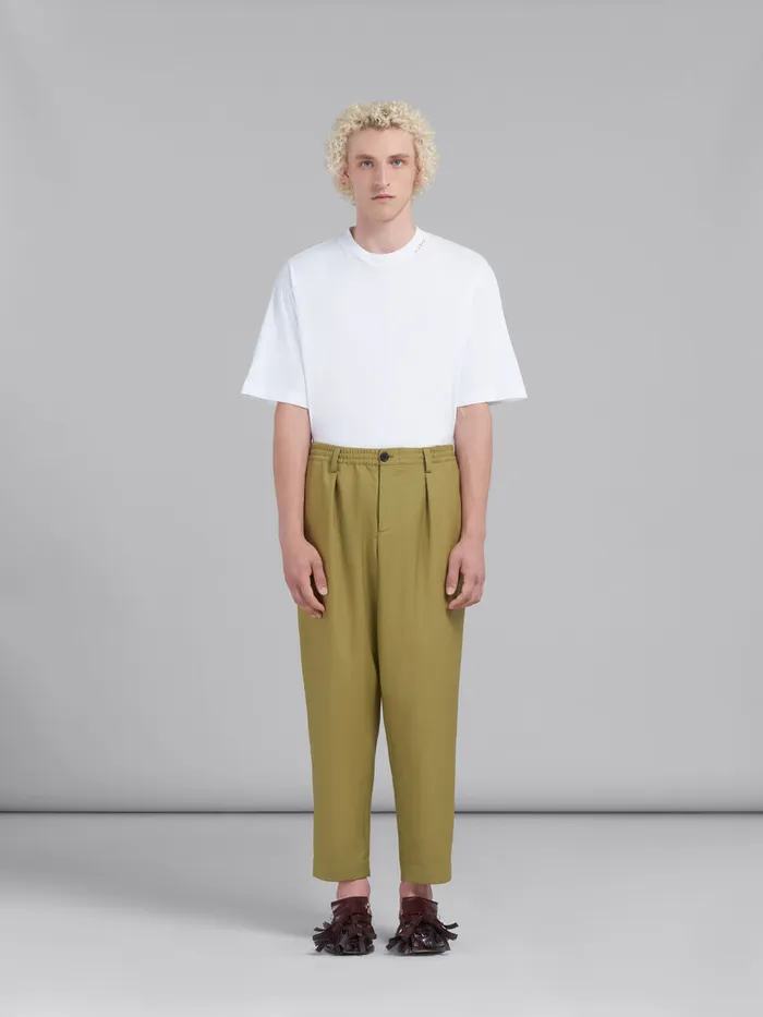 Green Tropical Wool Trousers With Drawstring Waist Men Marni Pants
