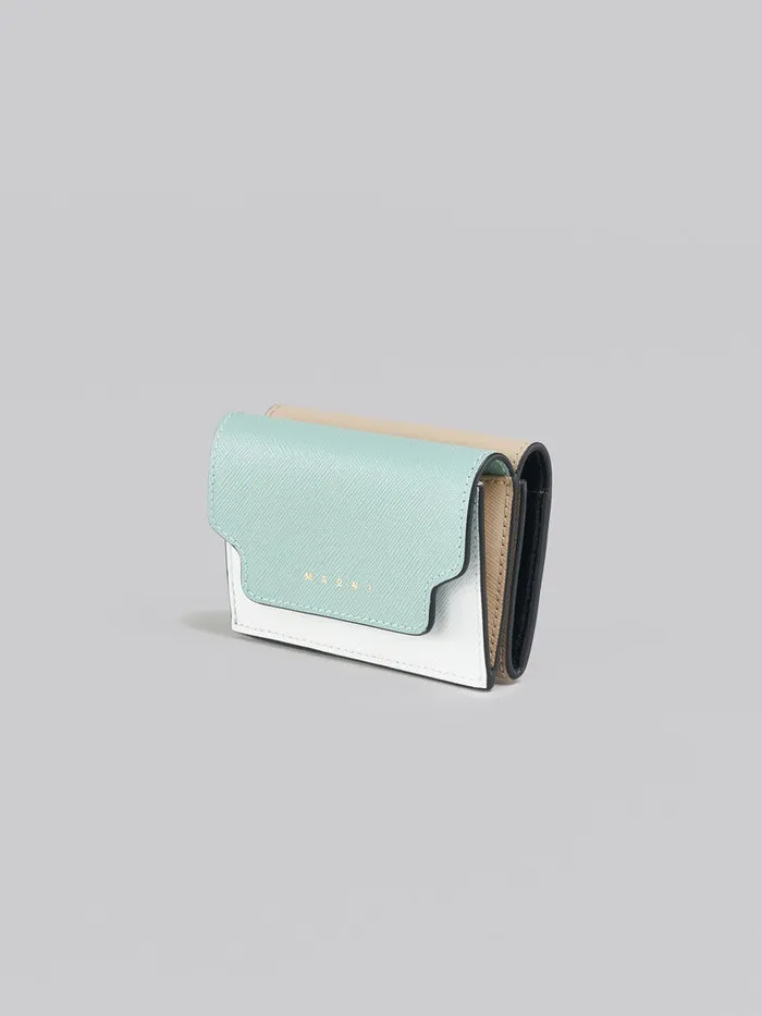 Green White And Brown Saffiano Leather Trifold Wallet Women Marni Wallets and Small Leather Goods