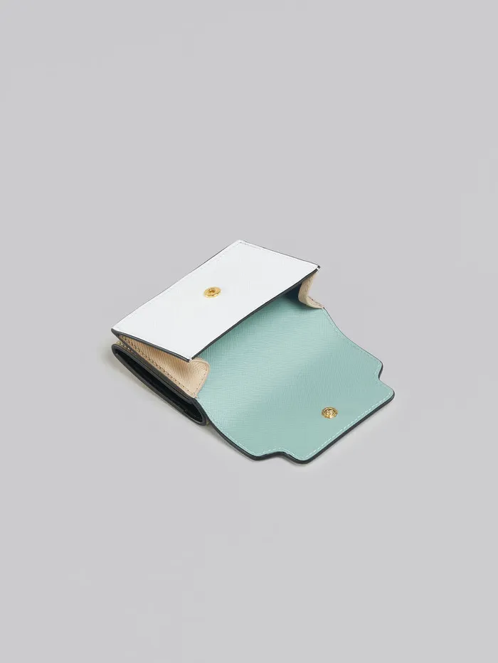 Green White And Brown Saffiano Leather Trifold Wallet Women Marni Wallets and Small Leather Goods