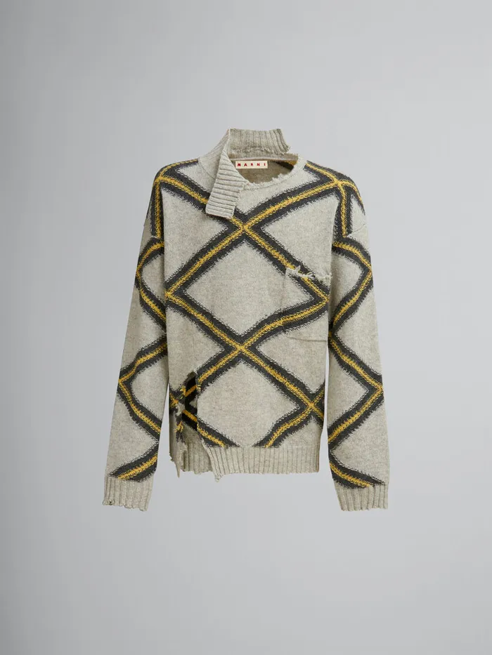 Grey Broken Wool Jumper With Argyle Motif Men Marni Knitwear