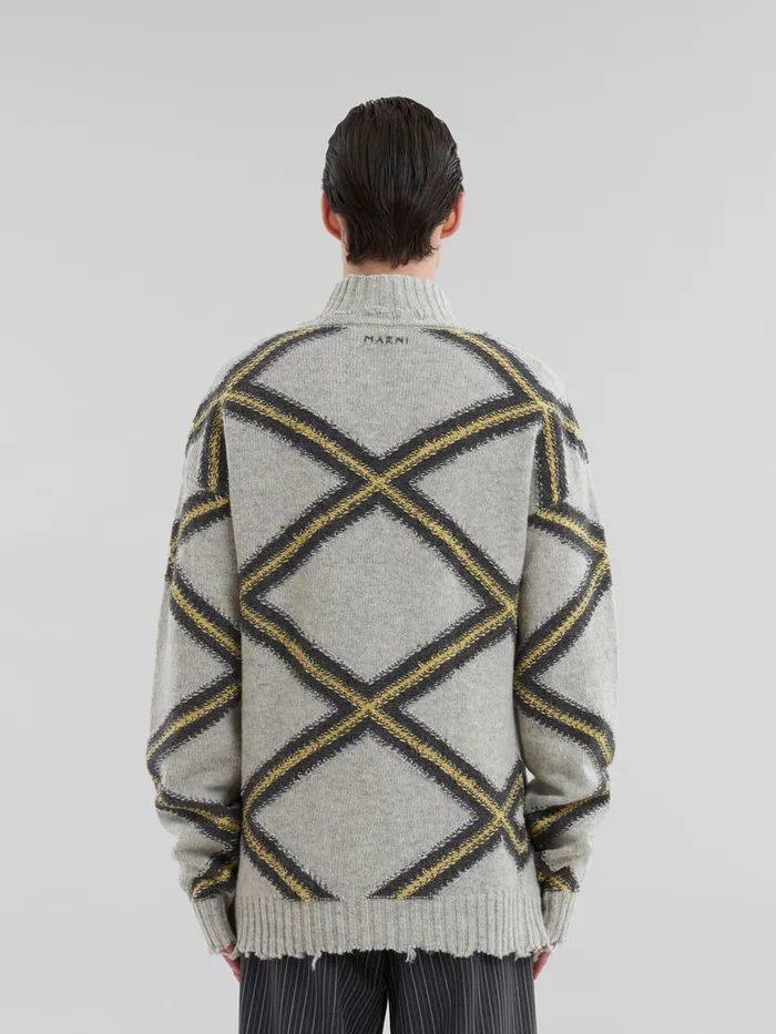 Grey Broken Wool Jumper With Argyle Motif Men Marni Knitwear