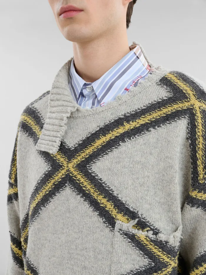 Grey Broken Wool Jumper With Argyle Motif Men Marni Knitwear