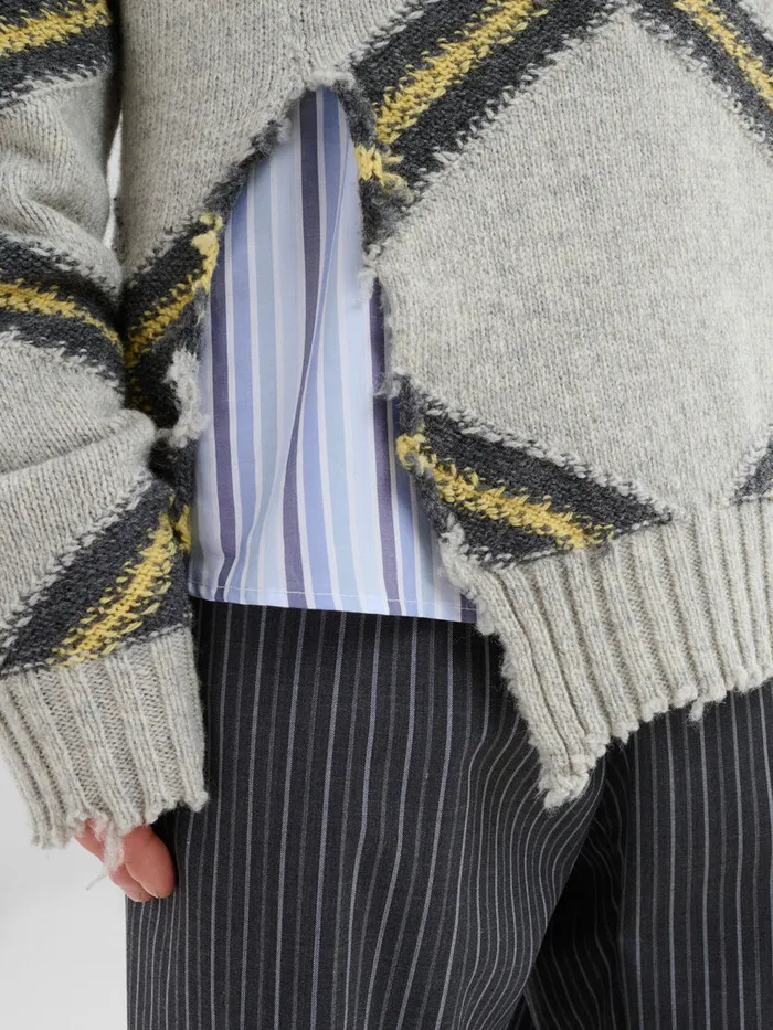 Grey Broken Wool Jumper With Argyle Motif Men Marni Knitwear