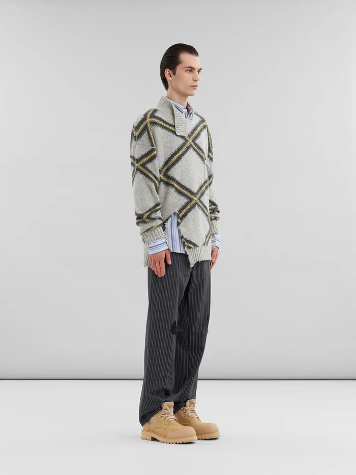 Grey Broken Wool Jumper With Argyle Motif Men Marni Knitwear