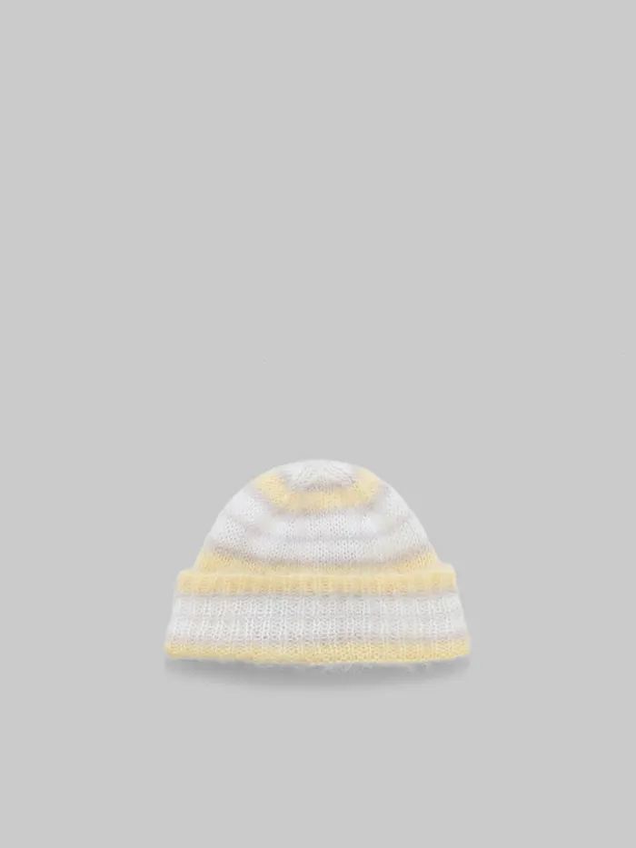 Grey Brushed Mohair Beanie With Stripes Men Marni Hats