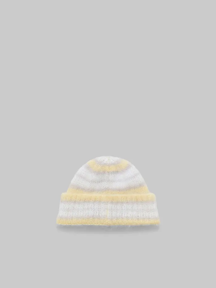 Grey Brushed Mohair Beanie With Stripes Men Marni Hats