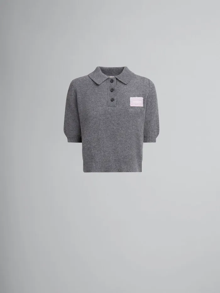Grey Cashmere Polo Jumper With Marni Patch Women Marni Tops and TShirts