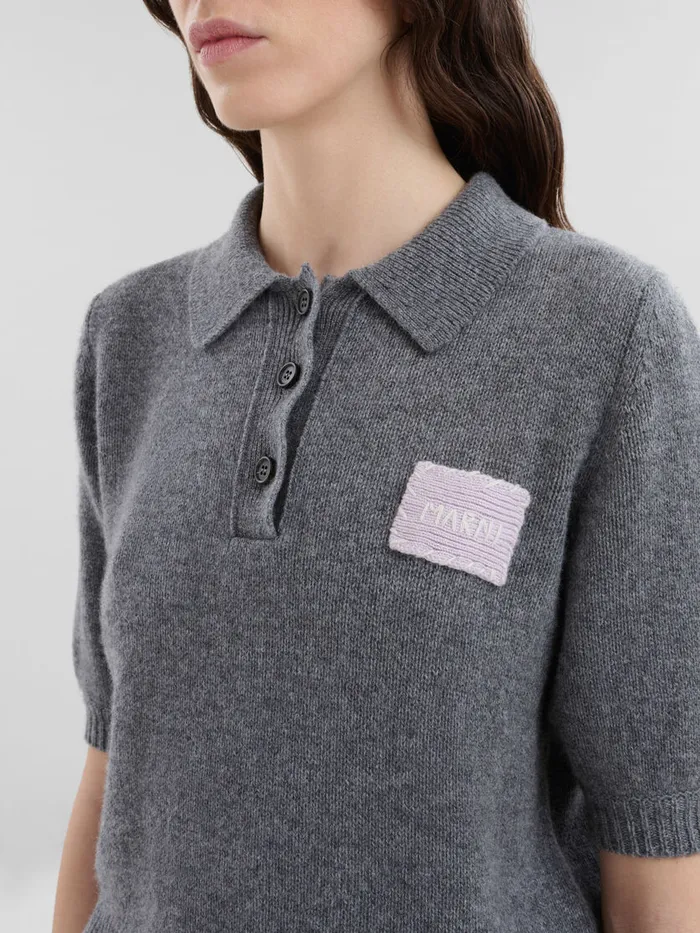 Grey Cashmere Polo Jumper With Marni Patch Women Marni Tops and TShirts