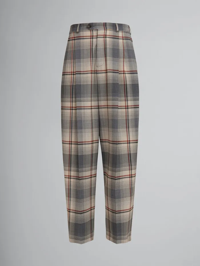 Grey Checked Wool Pleated Trousers Men Marni Pants