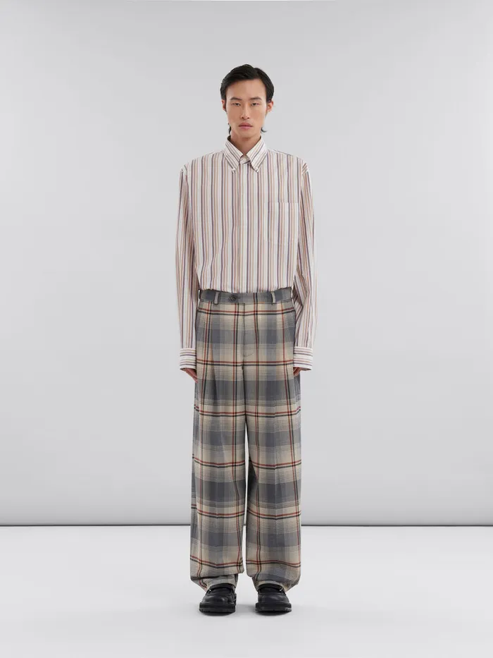 Grey Checked Wool Pleated Trousers Men Marni Pants