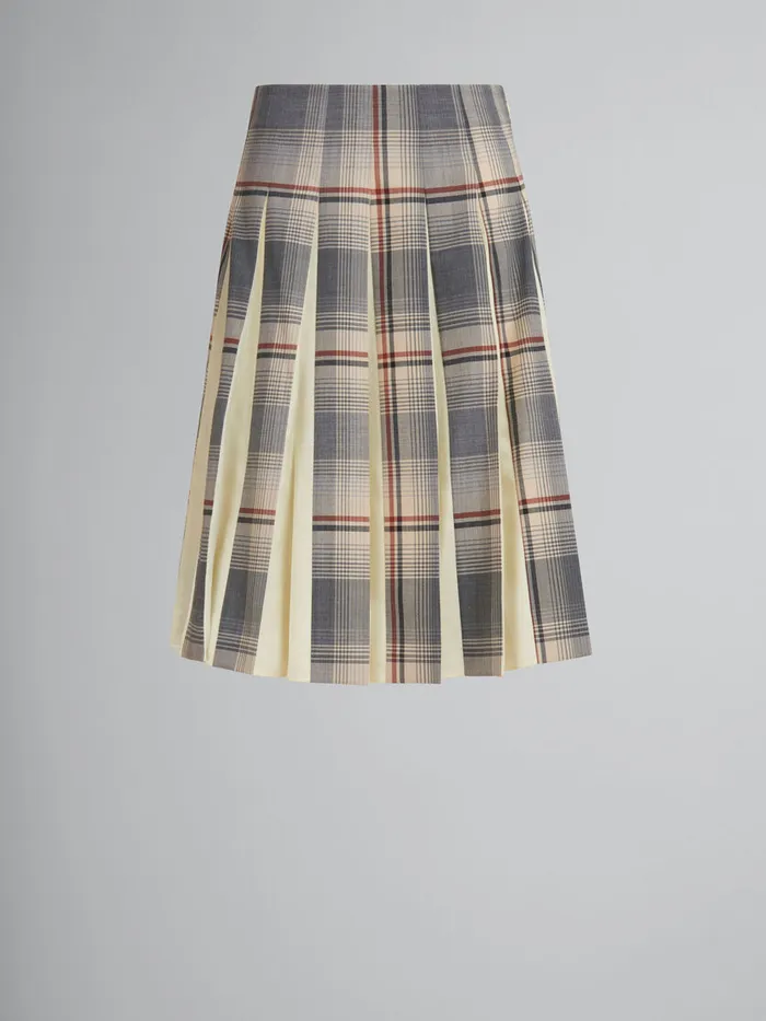 Grey Checked Wool Skirt With Pleats Women Marni Skirts