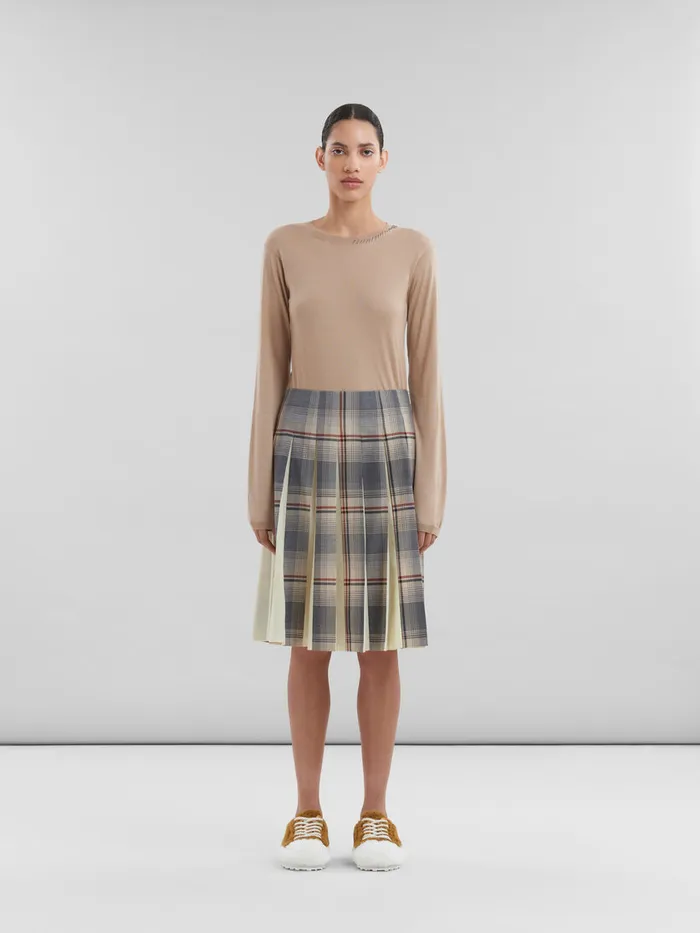 Grey Checked Wool Skirt With Pleats Women Marni Skirts