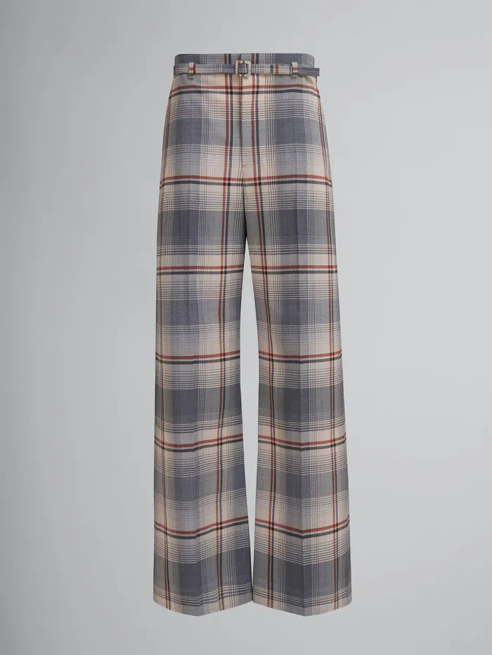 Grey Checked Wool Trousers With Belt Women Marni Pants