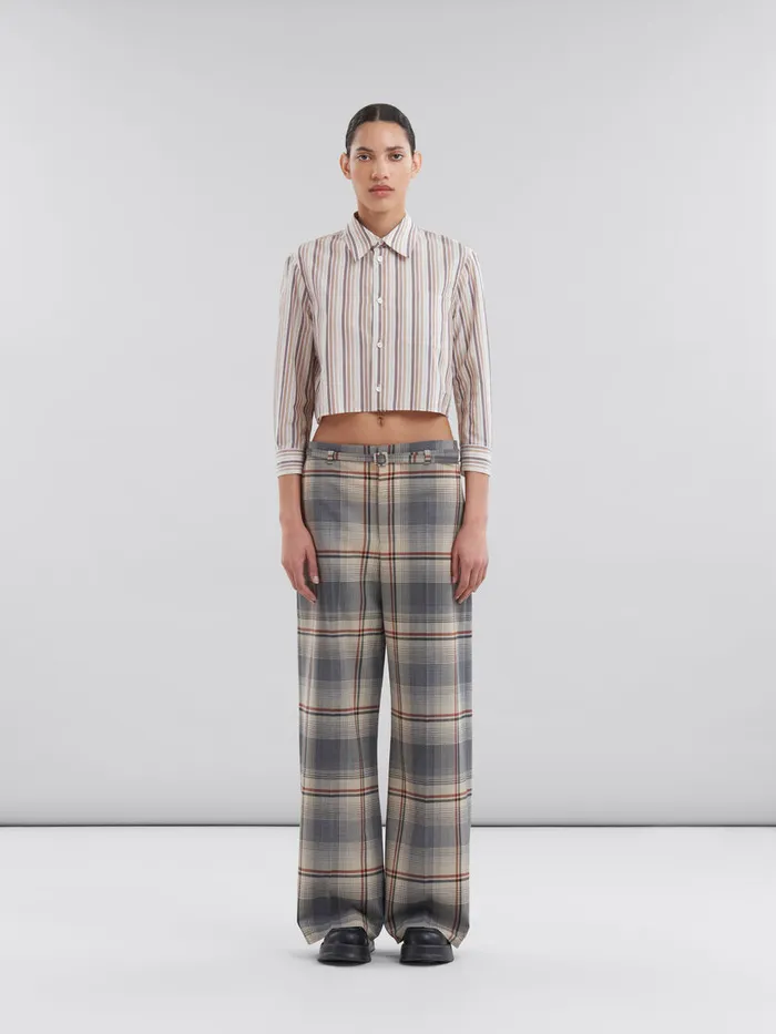 Grey Checked Wool Trousers With Belt Women Marni Pants