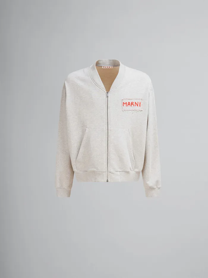 Grey Melange Cotton Bomber With Marni Patch Men Marni Sweatshirts